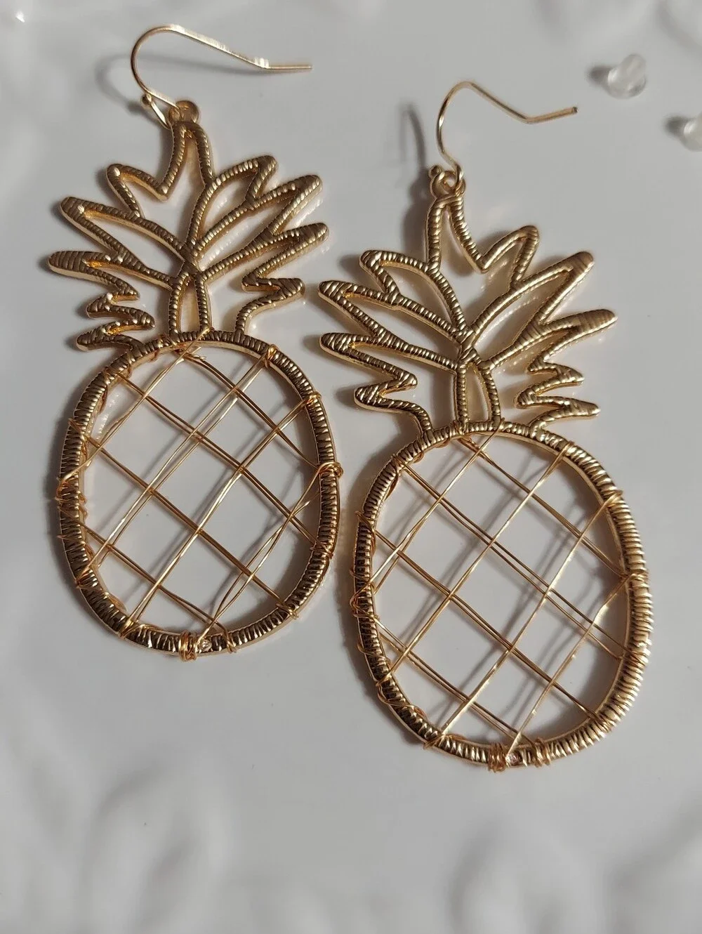Textured Gold Tone/Contemporary FUN Wire Pineapple Earrings